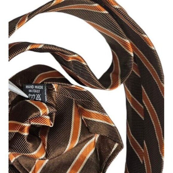 BARBA 7fold Men's 100% Silk Necktie LUXURY Tie Brown Striped W:3.7" EUC - Picture 4 of 7
